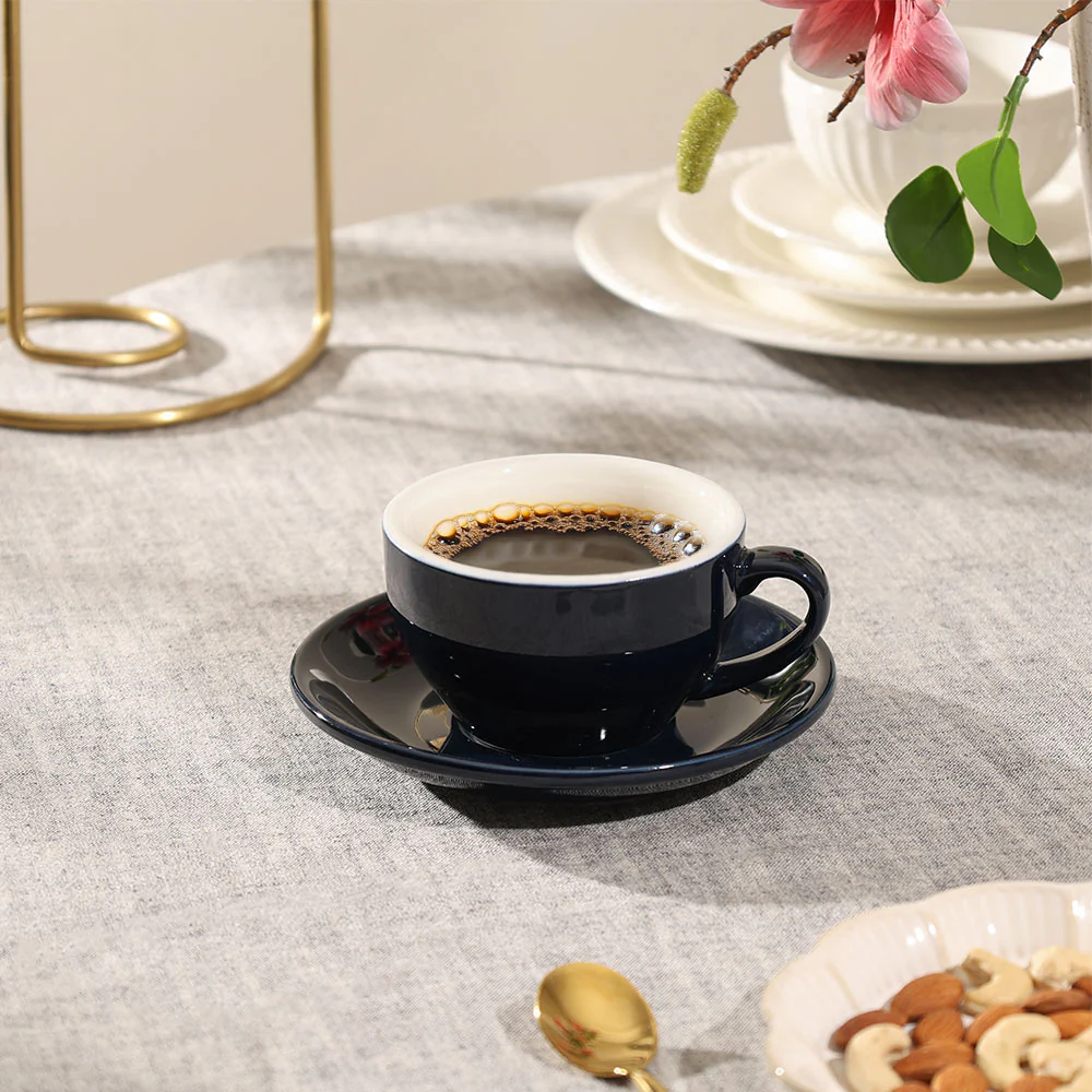 Caffe Porcelain Cappuccino Cup and Saucer Set - Dark Navy - Image 4