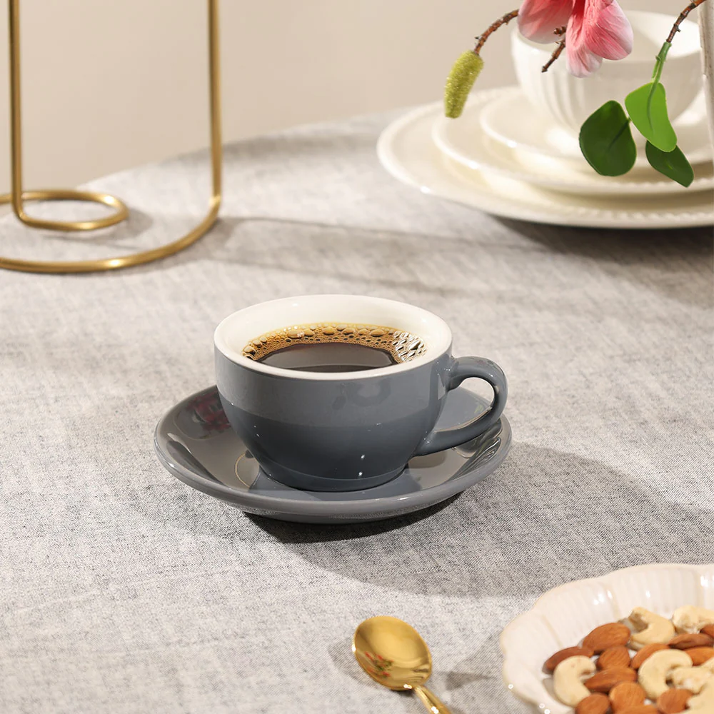 Caffe Porcelain Cappuccino Cup and Saucer Set - Pewter Grey - Image 3