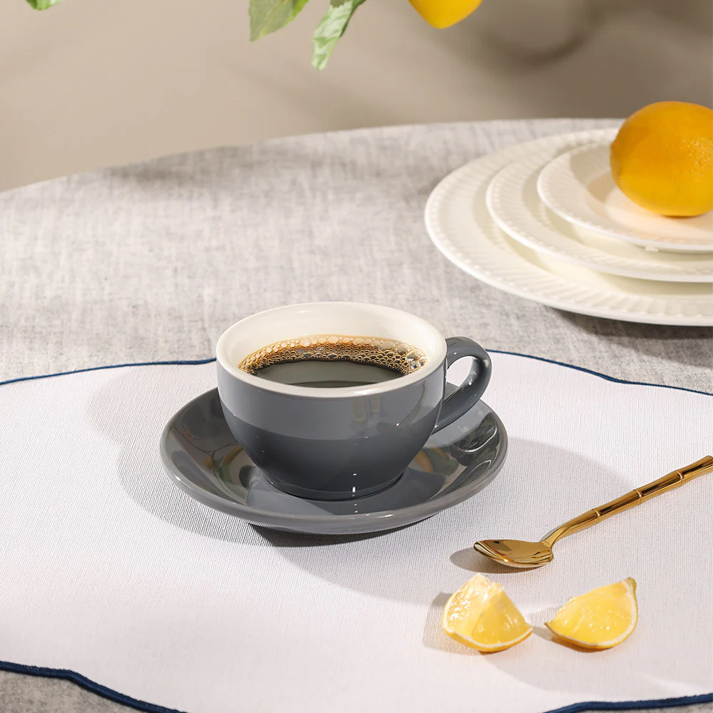 Caffe Porcelain Cappuccino Cup and Saucer Set - Pewter Grey - Image 4