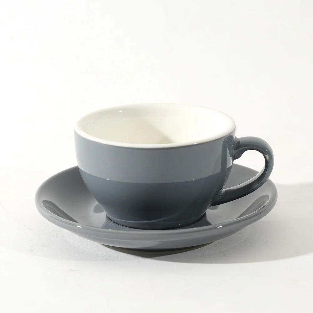 Caffe Porcelain Cappuccino Cup and Saucer Set - Pewter Grey - Image 5