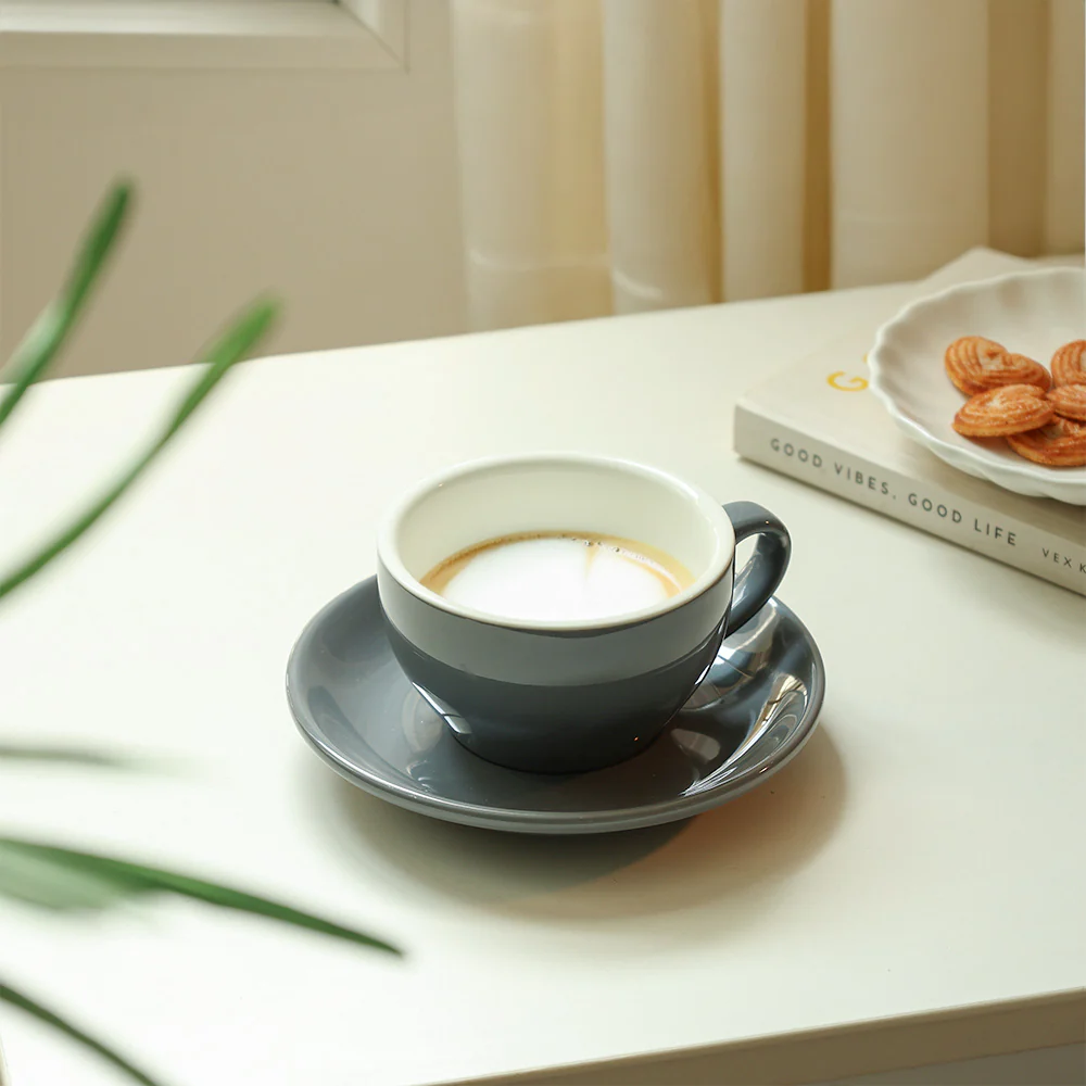 Caffe Porcelain Cappuccino Cup and Saucer Set - Pewter Grey - Image 6