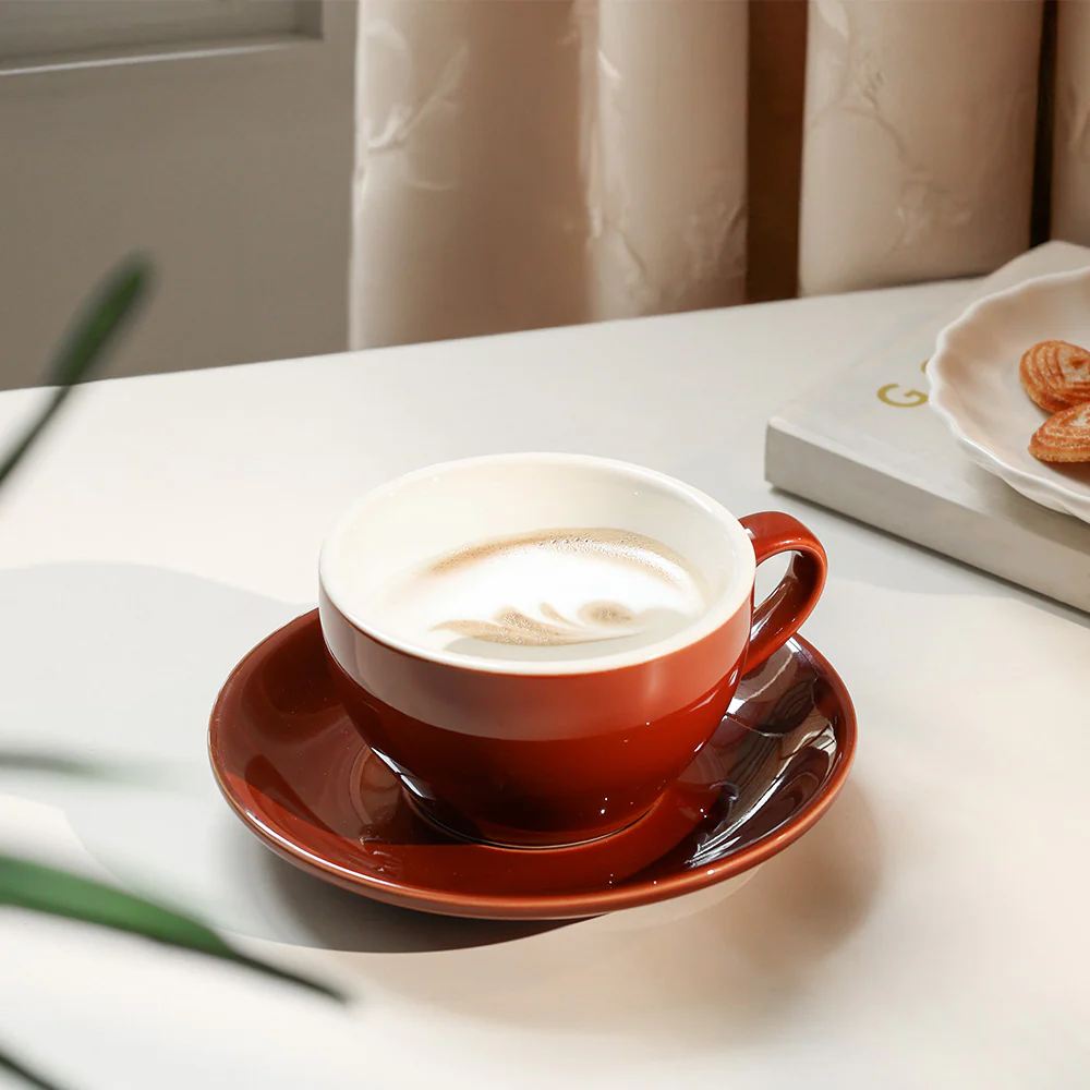 Caffe Porcelain Cappuccino Cup and Saucer Set - Russet Brown - Image 2