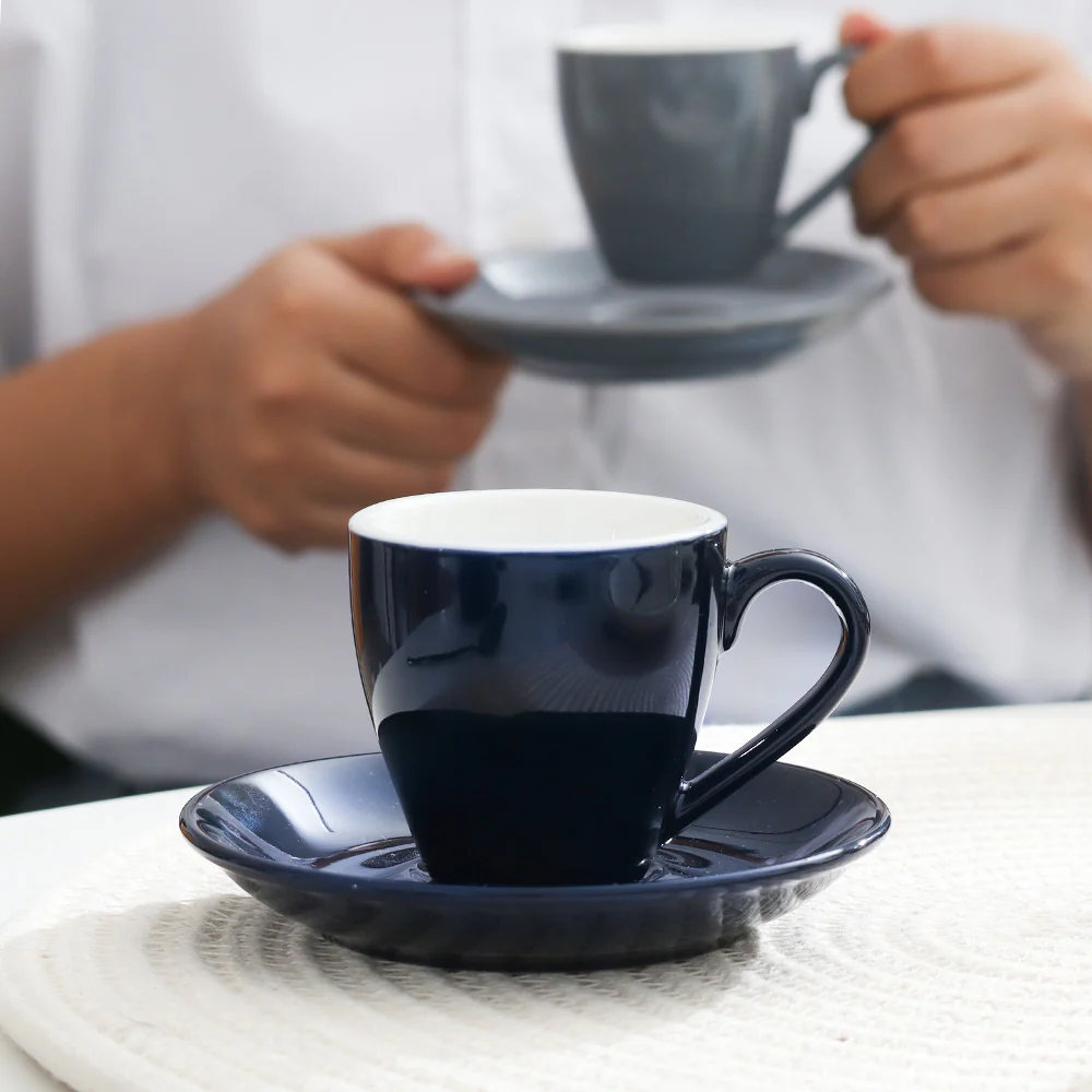 Caffe Porcelain Espresso Cup and Saucer Set - Dark Navy - Image 3