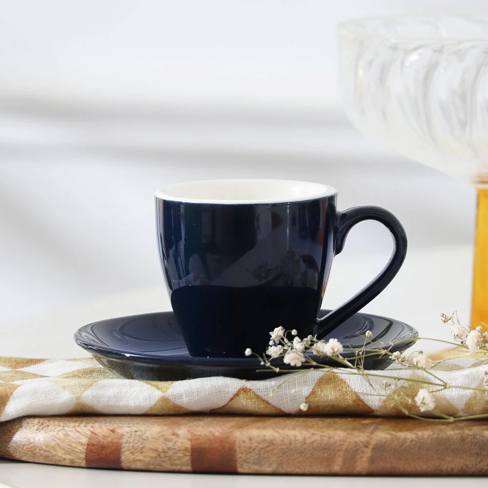 Caffe Porcelain Espresso Cup and Saucer Set - Dark Navy - Image 4