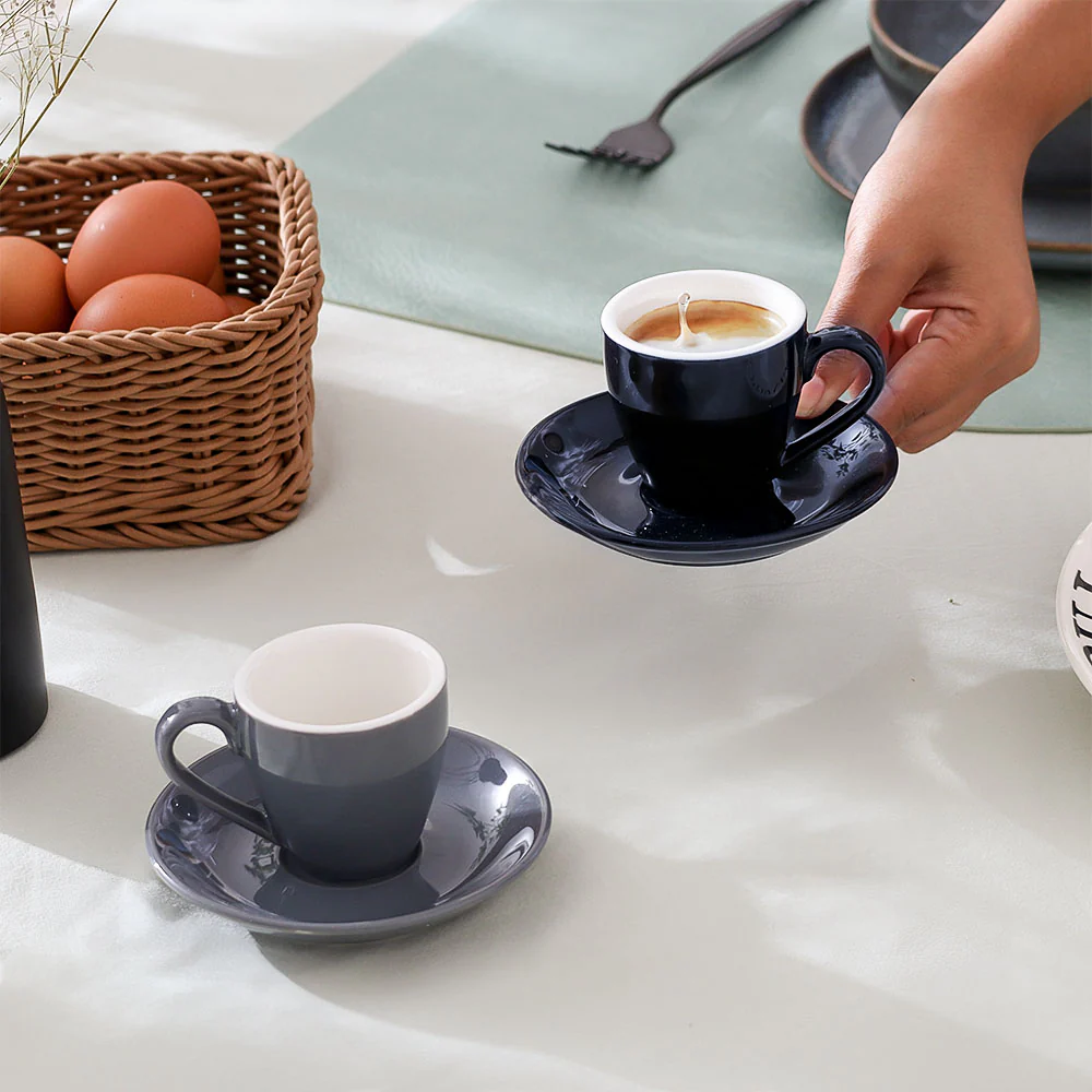 Caffe Porcelain Espresso Cup With Saucer - Pewter Grey - Image 2