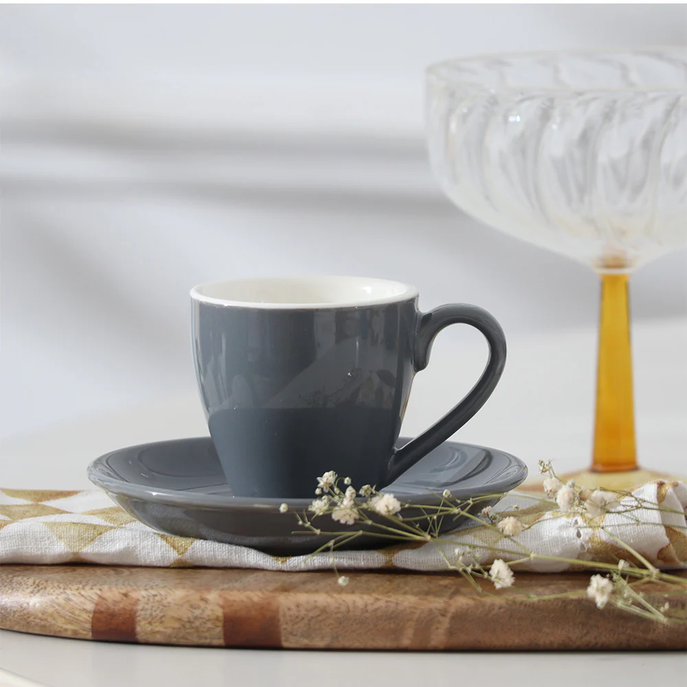 Caffe Porcelain Espresso Cup With Saucer - Pewter Grey - Image 3