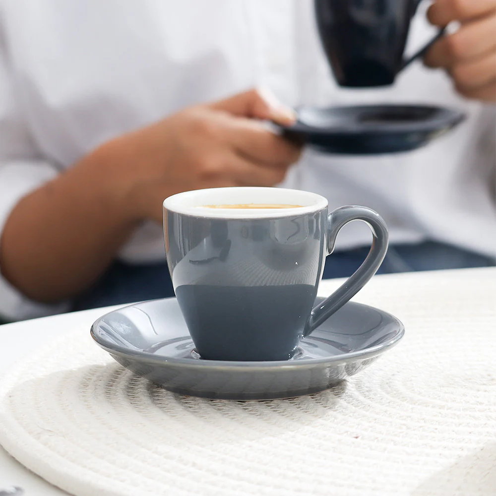 Caffe Porcelain Espresso Cup With Saucer - Pewter Grey - Image 4