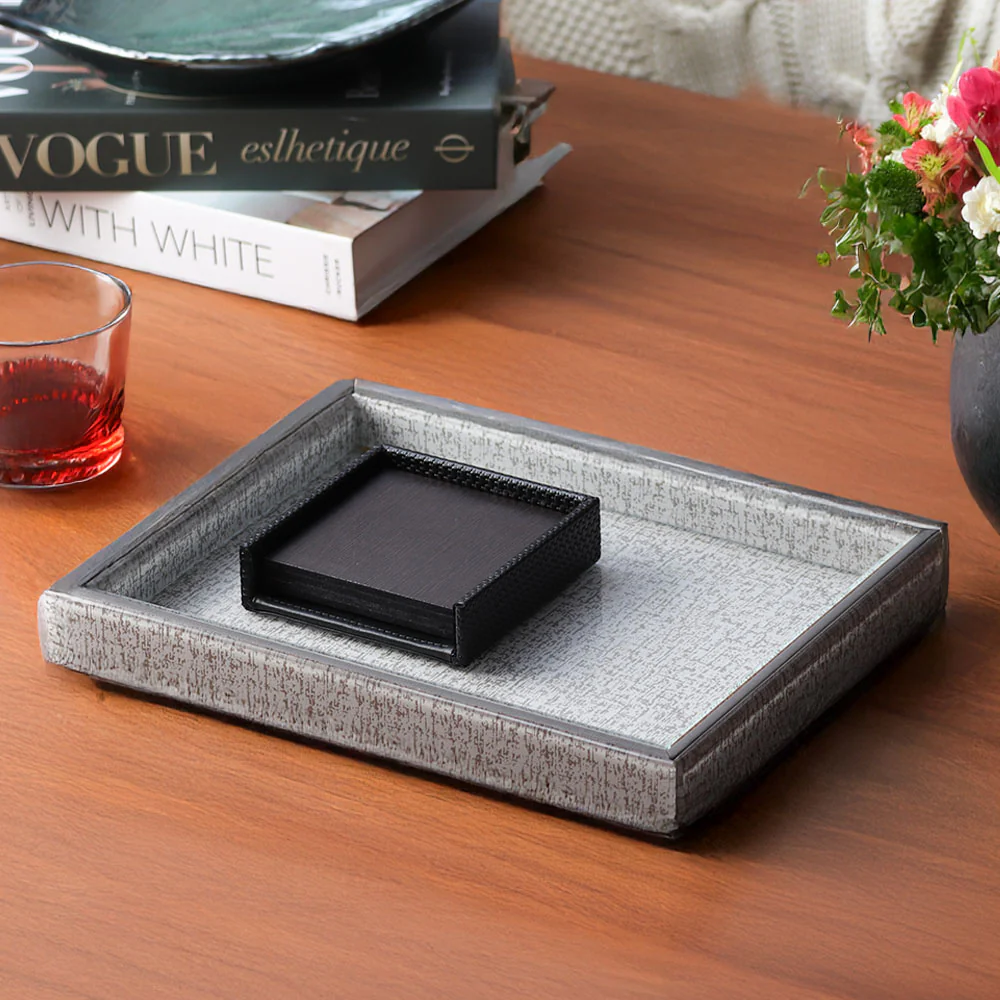 Cala Glass Decorative Tray Medium - Tweed Grey - Image 2