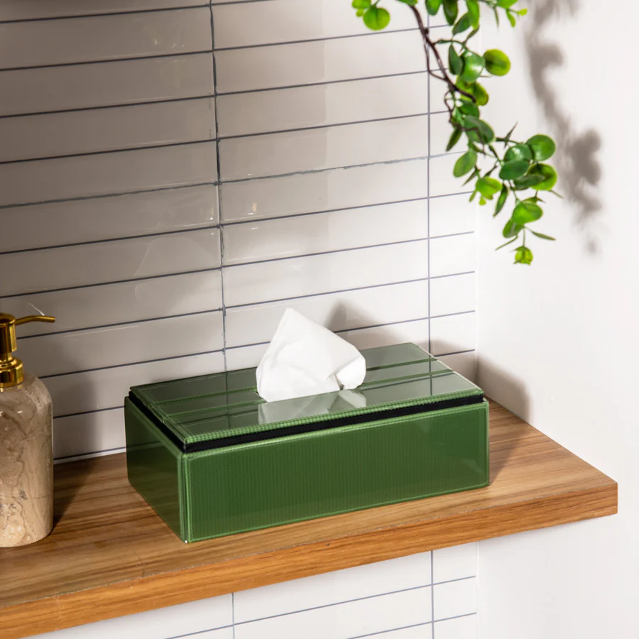 Cala Glass Tissue Box Holder - Olive - Image 4