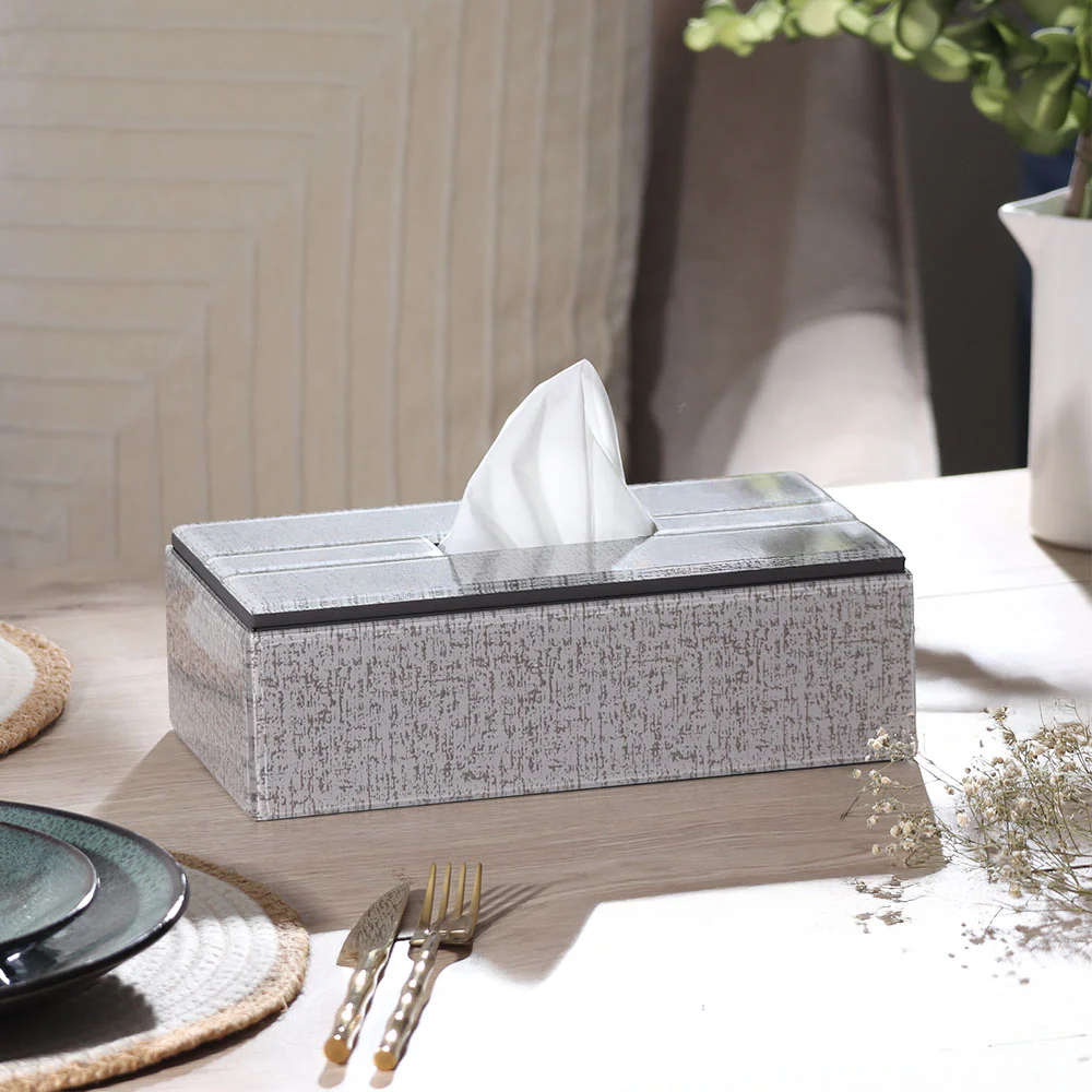 Cala Glass Tissue Box Holder - Tweed Grey