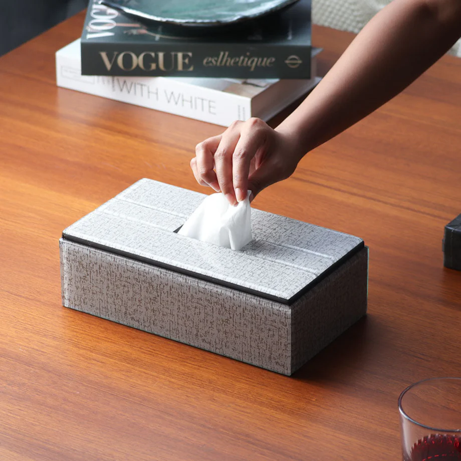 Cala Glass Tissue Box Holder - Tweed Grey - Image 2
