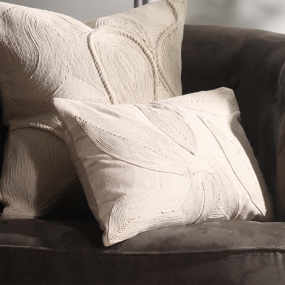 Calathea Embroidered Rectangular Cotton Cushion Cover 30x50cm - Cream - Image 5