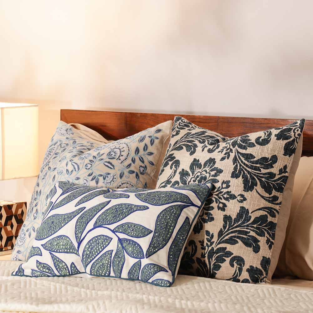 Calico Embroidered Cushion Cover 45x45cm - Blue Grey - Image 4