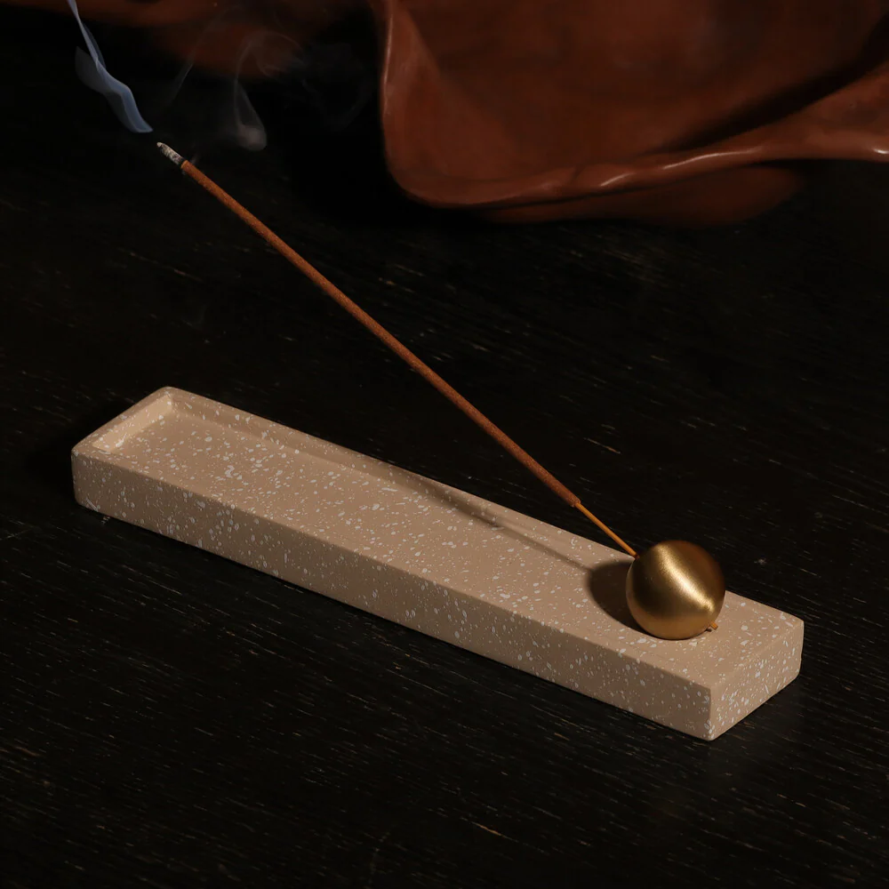 Calm Metal & Concrete Incense Holder - Speckled Taupe - Image 2