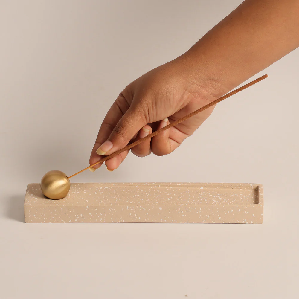 Calm Metal & Concrete Incense Holder - Speckled Taupe - Image 3