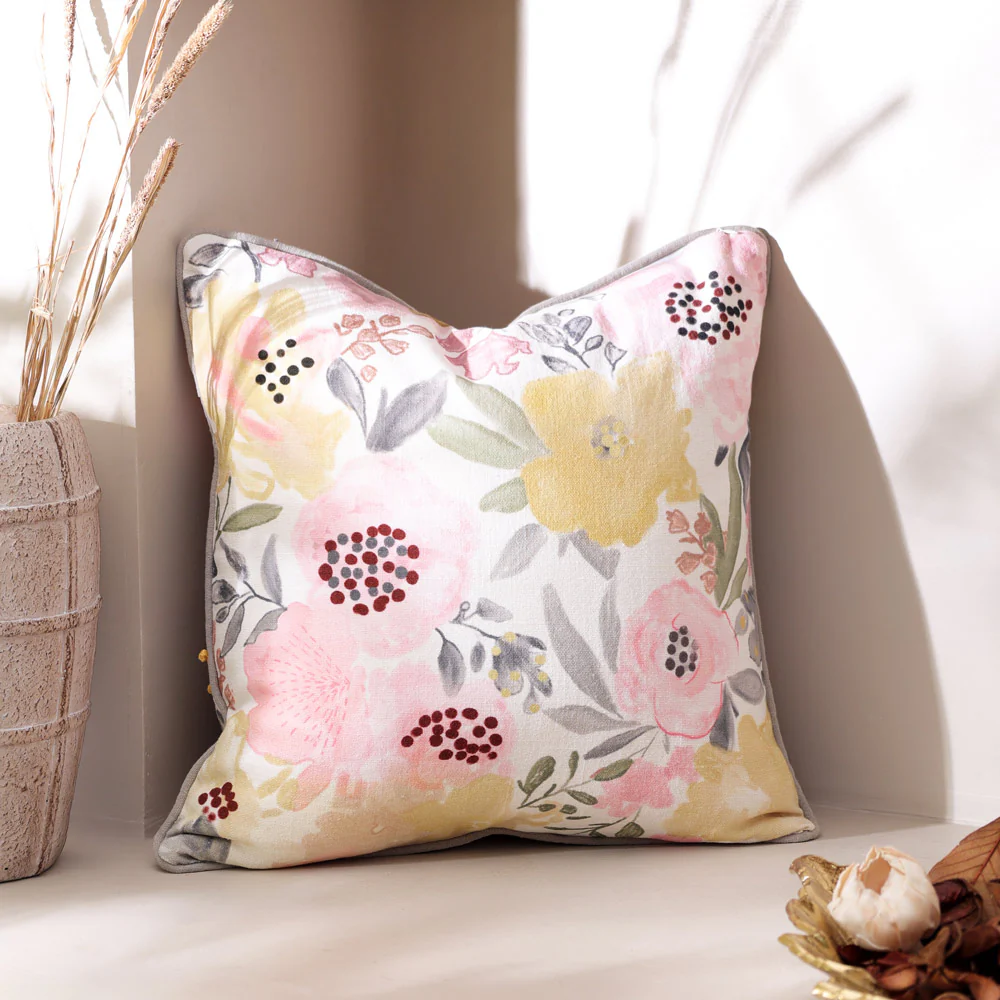 Peonies Reversible Embroidered Cushion Cover 45x45cm - Multicolor - Image 3