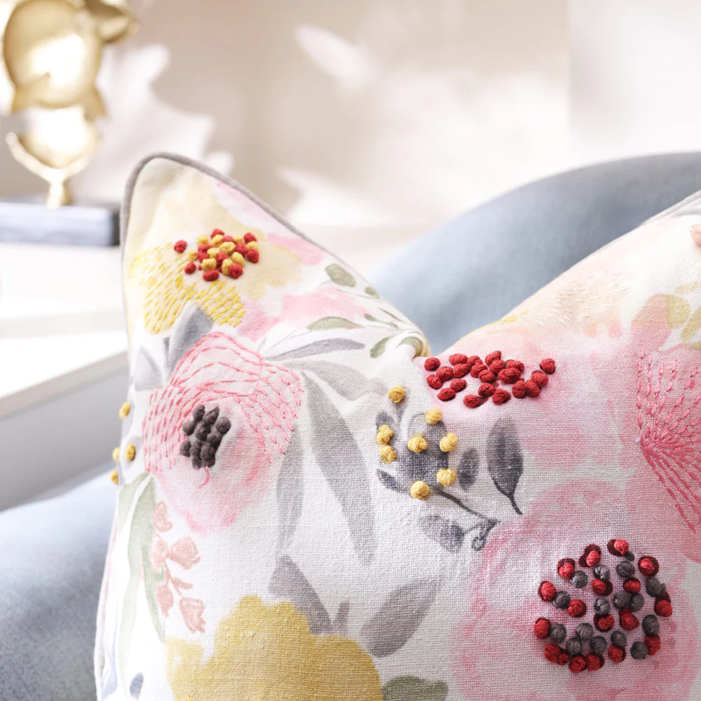 Peonies Reversible Embroidered Cushion Cover 45x45cm - Multicolor - Image 4