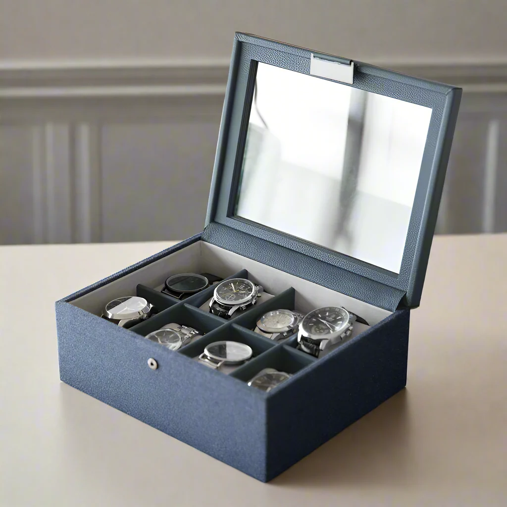 Canvas 8-Piece Watch Box with Acrylic Lid - Blue - Image 3