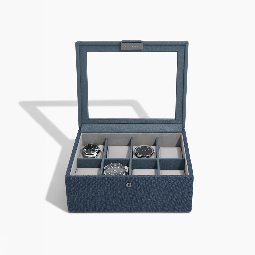 Canvas 8-Piece Watch Box with Acrylic Lid - Blue - Image 4