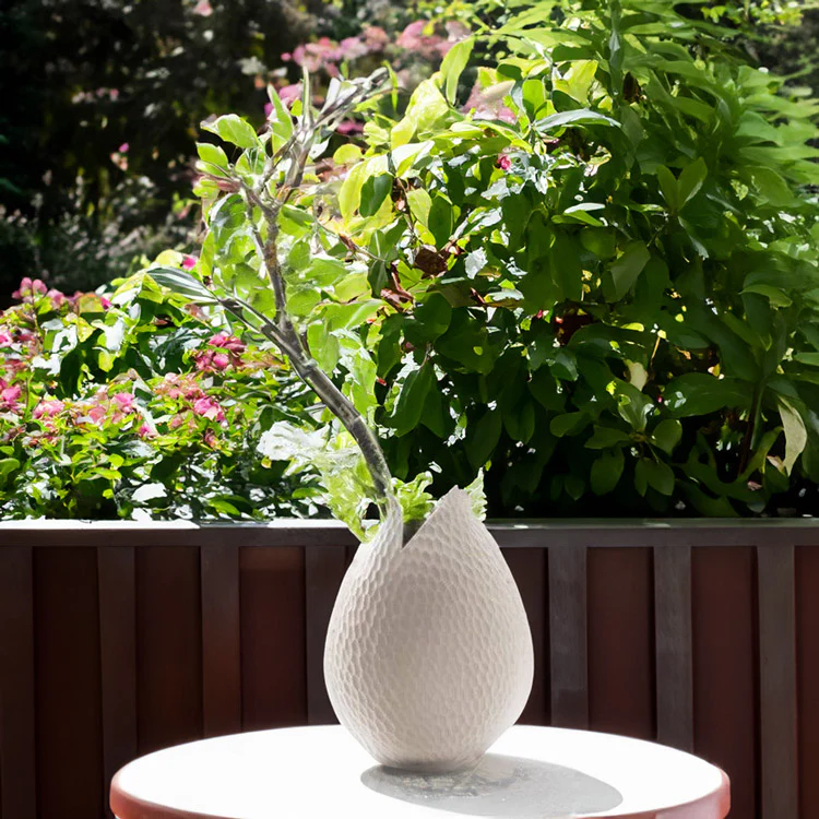 Carve Leaf Vase Tall - Cream - Image 2
