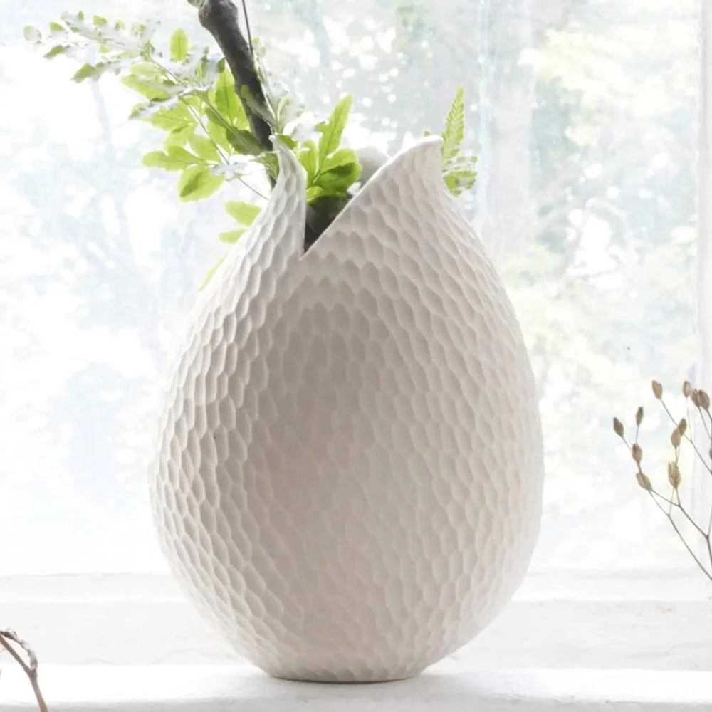 Carve Leaf Vase Tall - Cream - Image 5