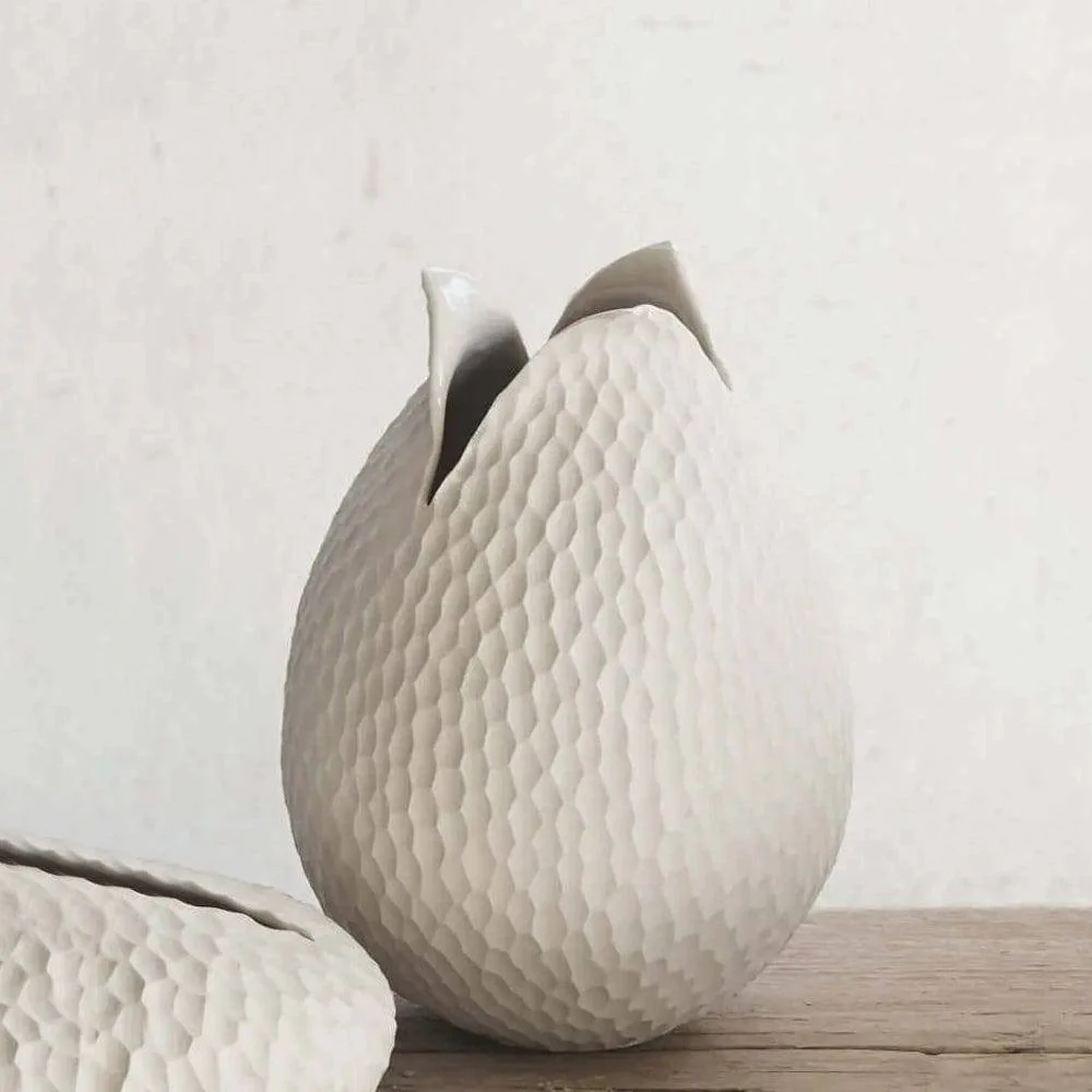 Carve Leaf Vase Tall - Cream - Image 6