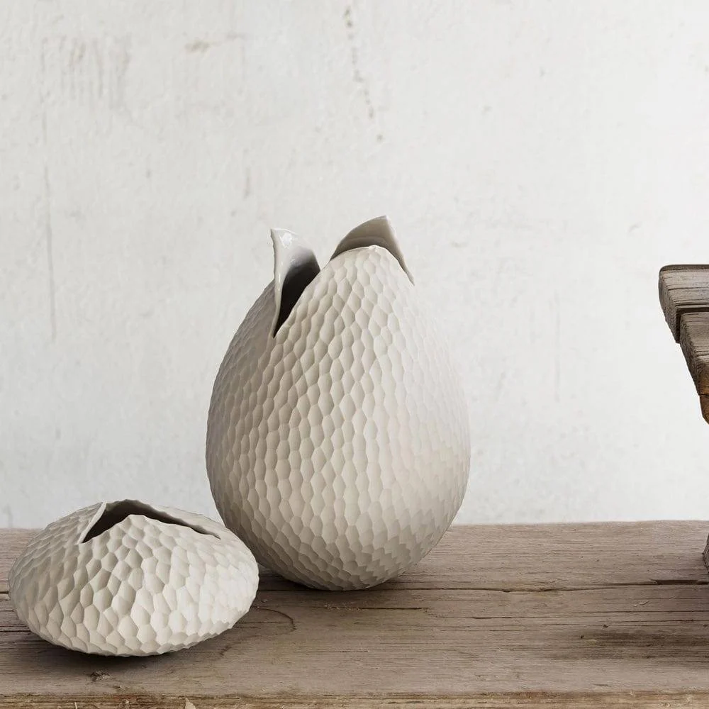 Carve Leaf Vase Tall - Cream - Image 7