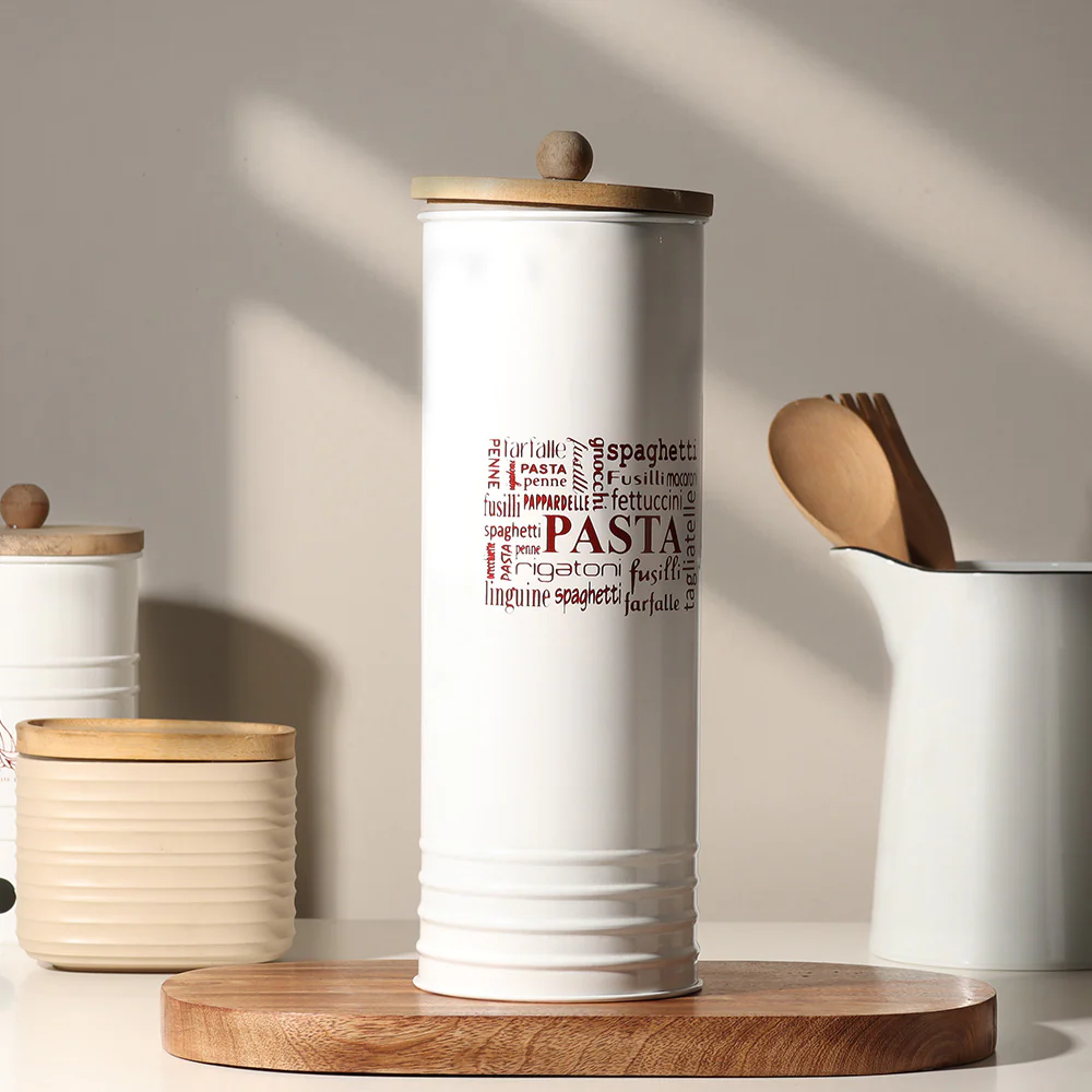 Casa Metal Pasta Storage Jar - White - Image 4