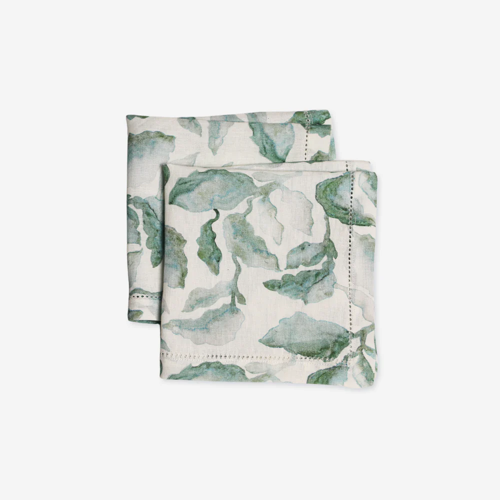 Cascade Linen Table Napkins, Set of 2 - Teal White - Image 2