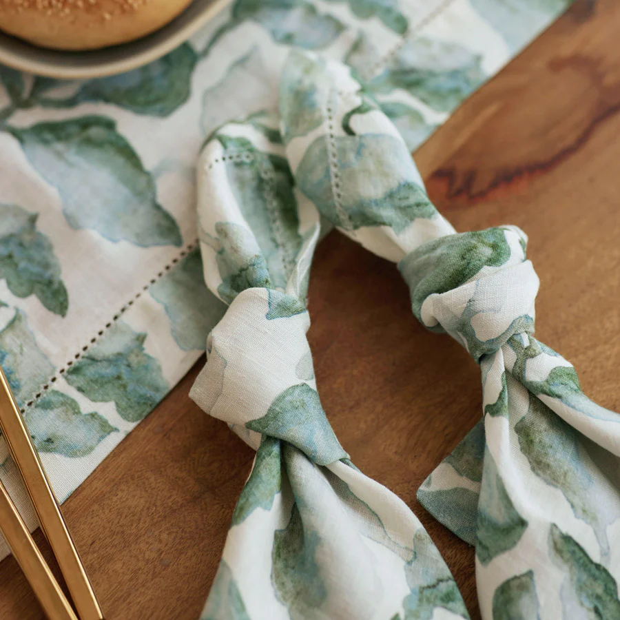 Cascade Linen Table Napkins, Set of 2 - Teal White - Image 3