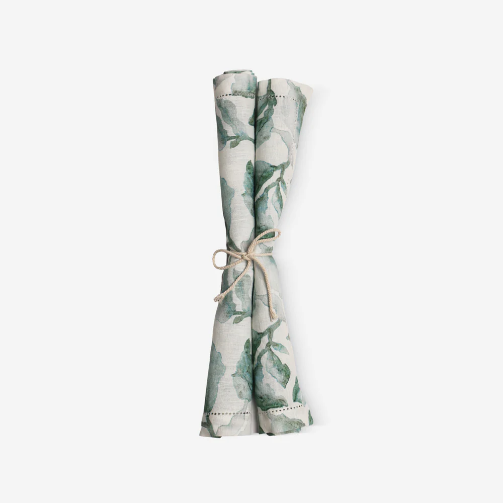 Cascade Linen Table Napkins, Set of 2 - Teal White - Image 4