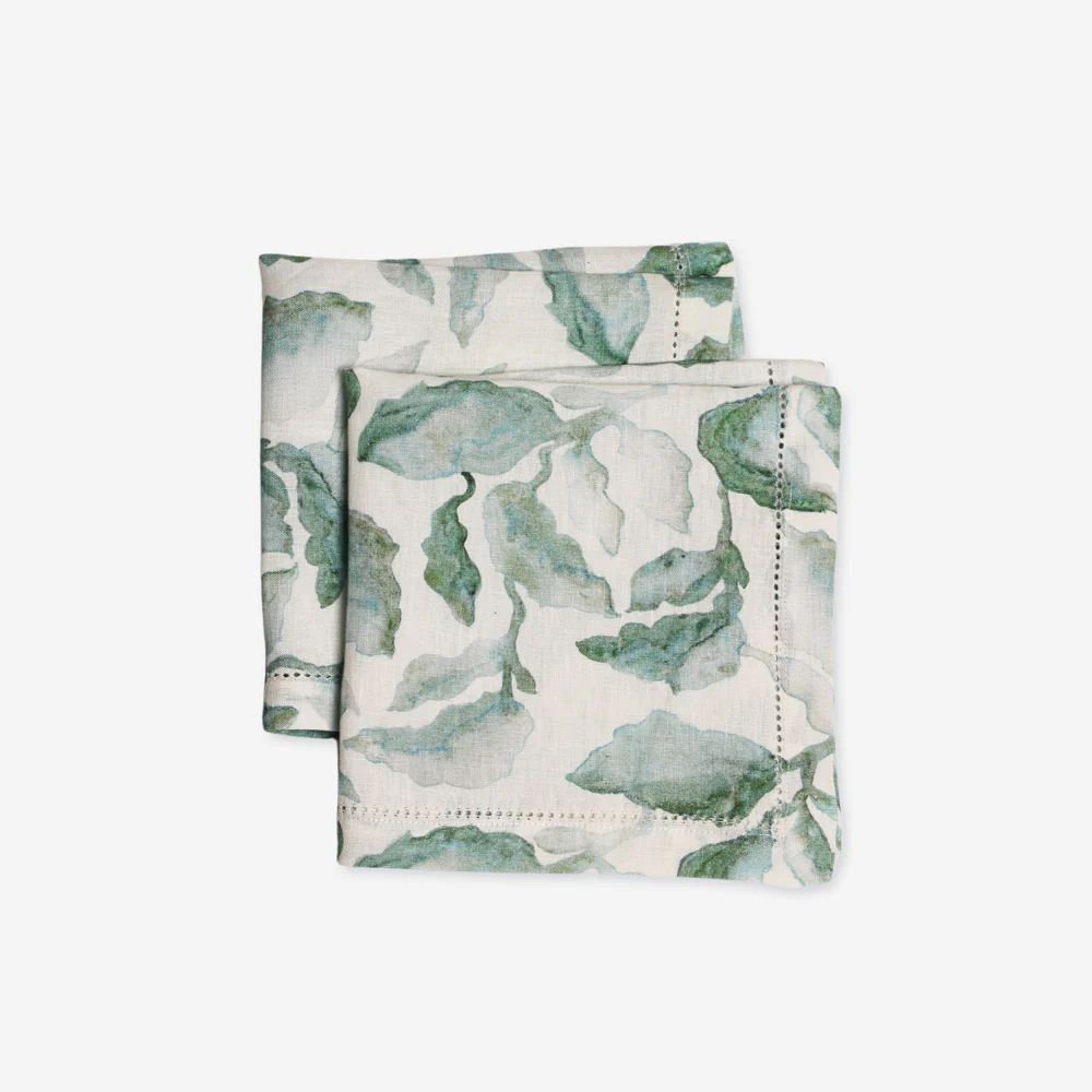 Cascade Linen Table Napkins, Set of 2 - Teal White - Image 6