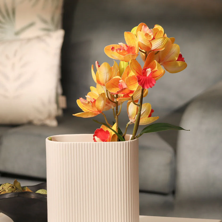 Cattleya Orchid Faux Stem - Sunset Orange - Image 4