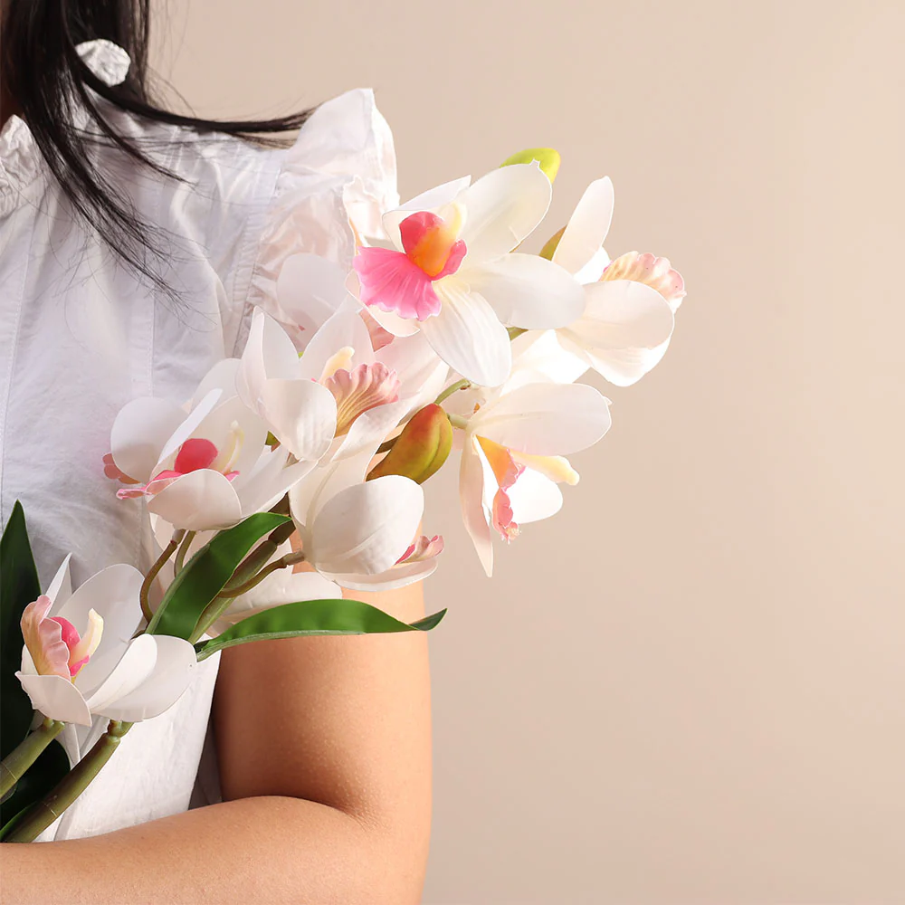 Cattleya Orchid Faux Stem - White Pink - Image 5