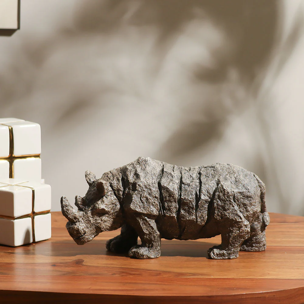Vintage Rhinoceros Decorative Sculpture - Stone Grey - Image 2