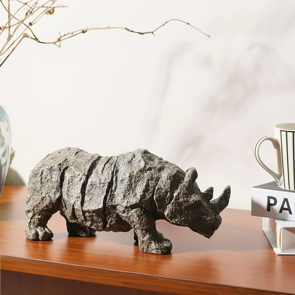 Vintage Rhinoceros Decorative Sculpture - Stone Grey - Image 5