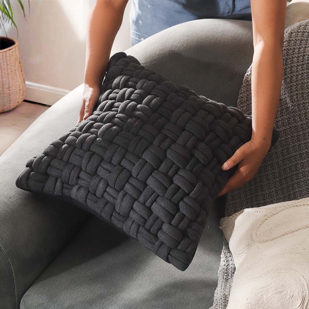 Celtic Weave Cotton Cushion Cover 45x45cm - Dark Grey