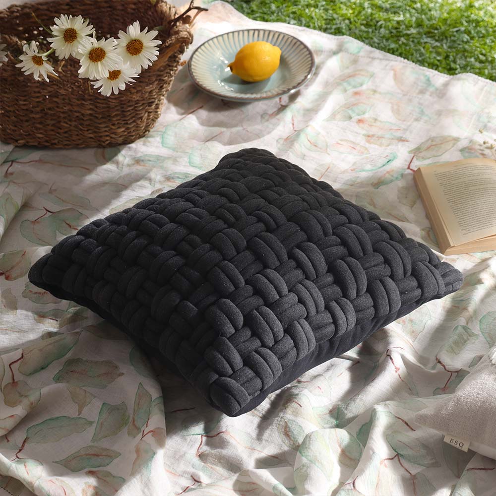 Celtic Weave Cotton Cushion Cover 45x45cm - Dark Grey - Image 2