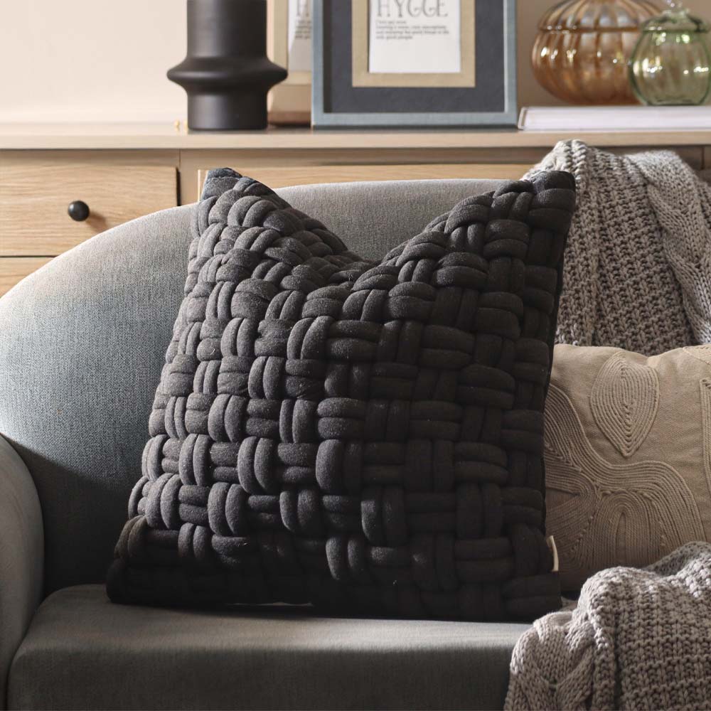 Celtic Weave Cotton Cushion Cover 45x45cm - Dark Grey - Image 3
