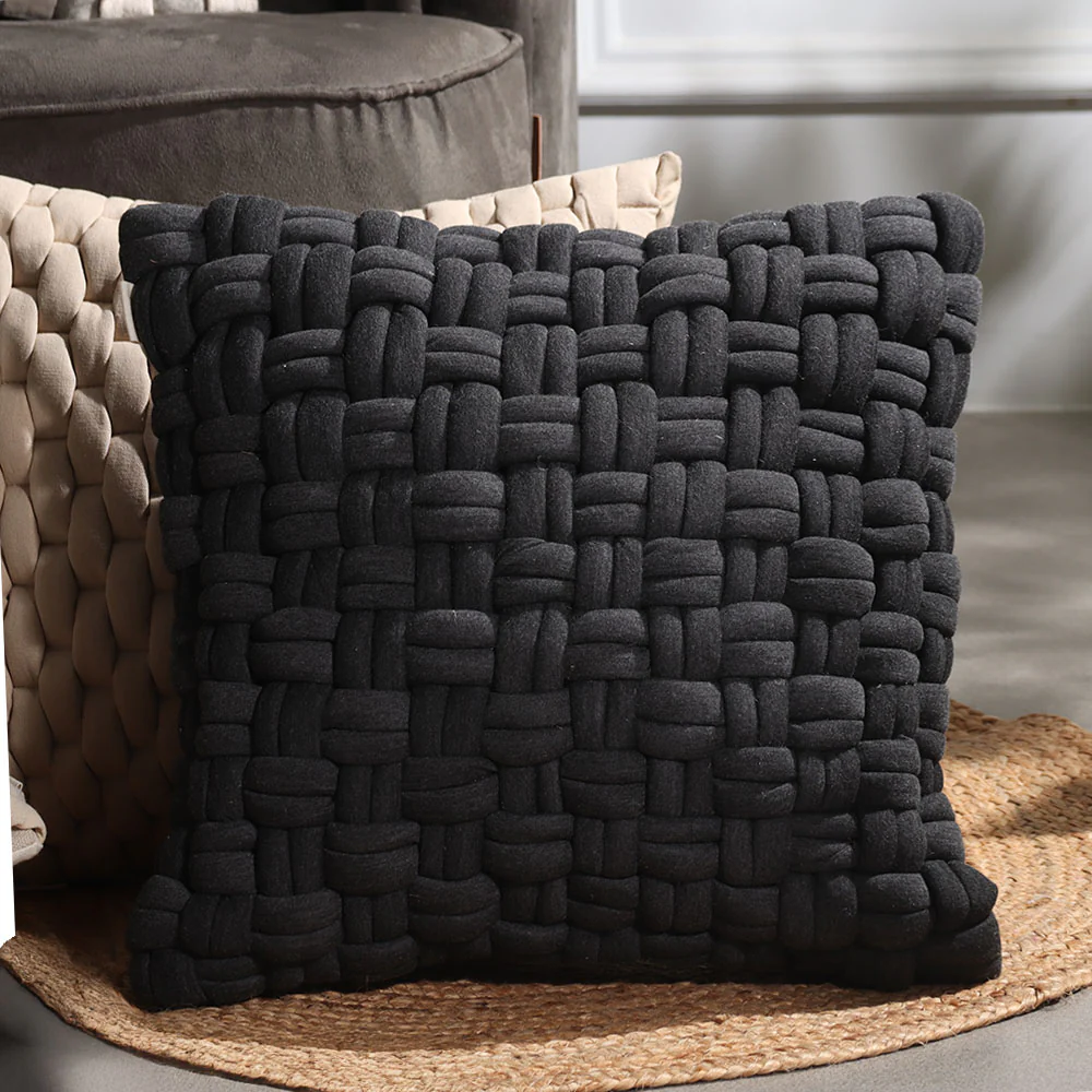 Celtic Weave Cotton Cushion Cover 45x45cm - Dark Grey - Image 5
