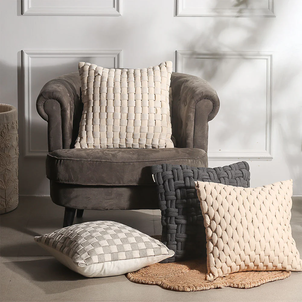 Celtic Weave Cotton Cushion Cover 45x45cm - Dark Grey - Image 6