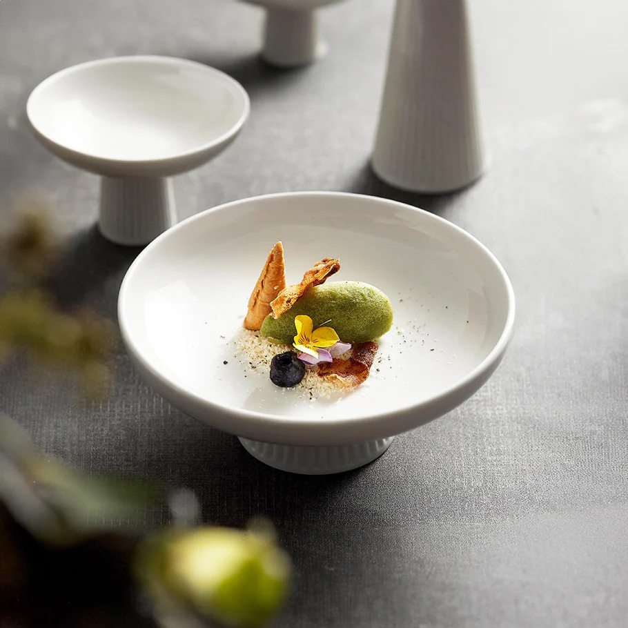 Ceramic Ribbed Elevated Plate Small - White - Image 4