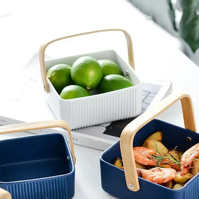 Ceramic Serving Basket With Handle Medium - White - Image 6