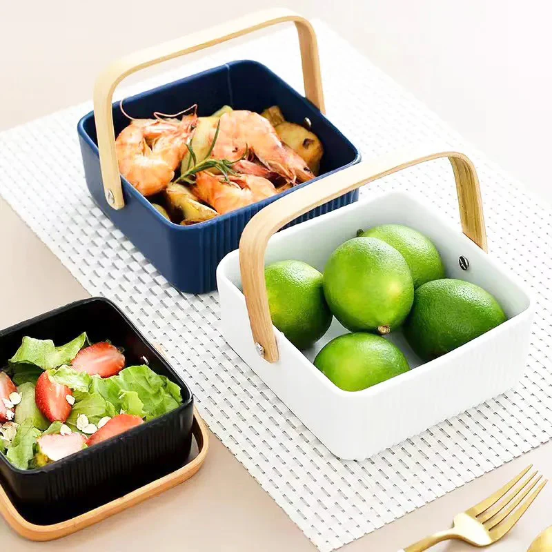 Ceramic Serving Basket With Handle Medium - White - Image 7