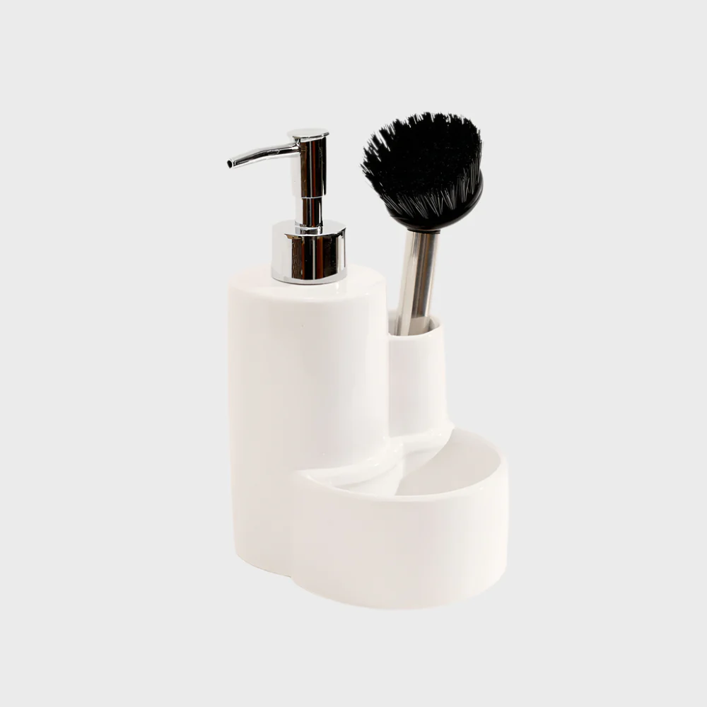 Ceramic Sink Organiser with Scrub Brush - White - Image 5