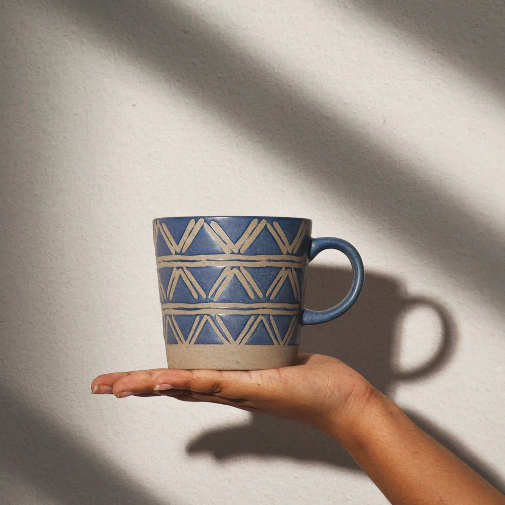 Ceramic Tapered Mug Triangles - Rustic Blue - Image 4