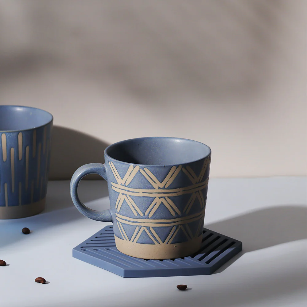 Ceramic Tapered Mug Triangles - Rustic Blue - Image 5