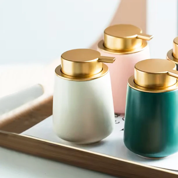 Ceramic Tapered Soap Dispenser - White Gold - Image 5
