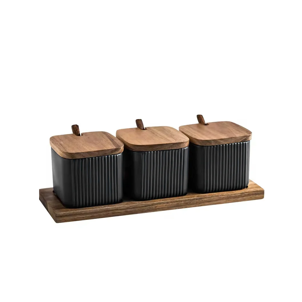 Ceramic Trio Condiment Set - Black - Image 3