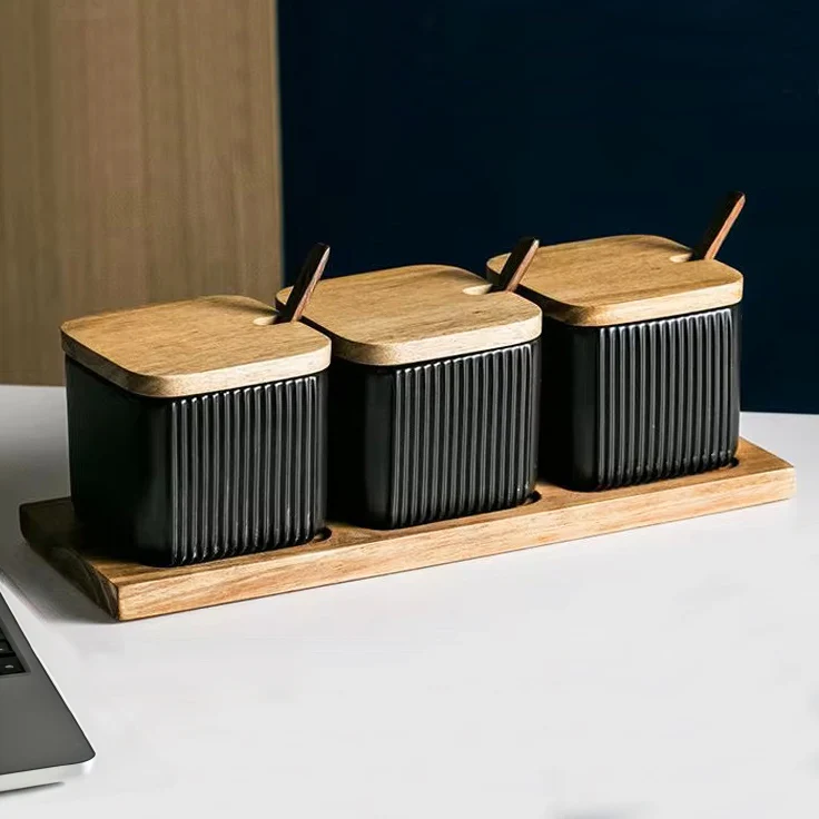 Ceramic Trio Condiment Set - Black - Image 4